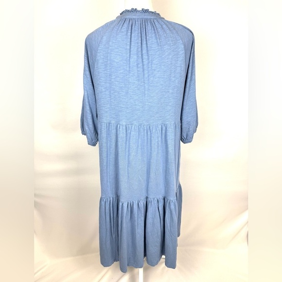 The White Company Blue Tiered Midi Dress Pockets 100% Organic Cotton Size 8 - Picture 6 of 9